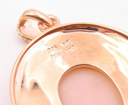 925 Sterling Silver  Cabochon Pink Agate Rose Gold Plated Pendant  PT10188