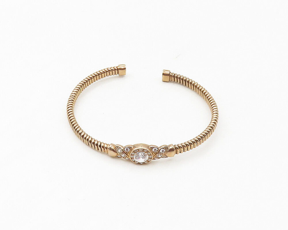 925 Sterling Silver  Sparkling Cubic Zirconia Gold Plated Cuff Bracelet BT6861