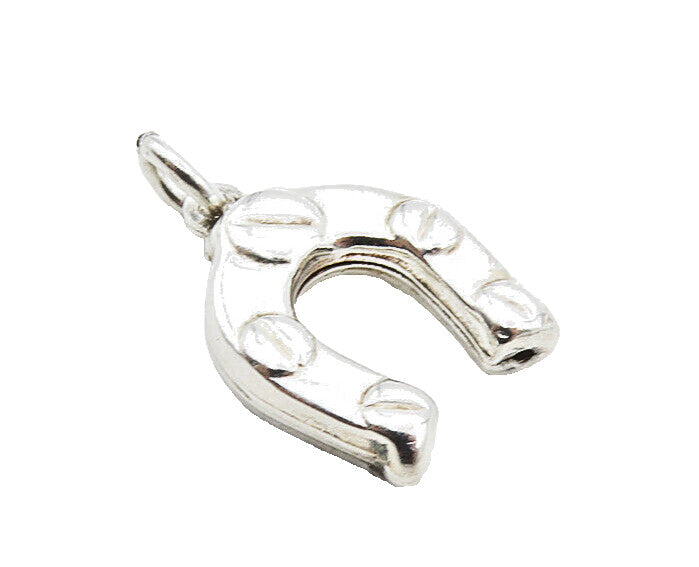 925 Sterling Silver  Vintage Shiny Petite Hollow Horseshoe Drop Pendant PT6836