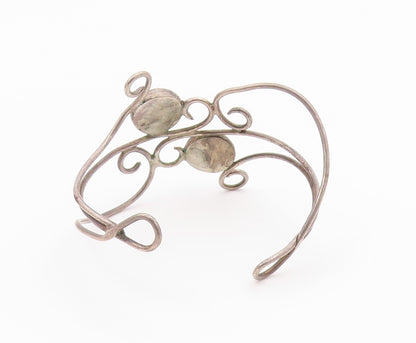 925 Sterling Silver  Vintage Rutilated Quartz Swirl Cuff Bracelet  BT8770