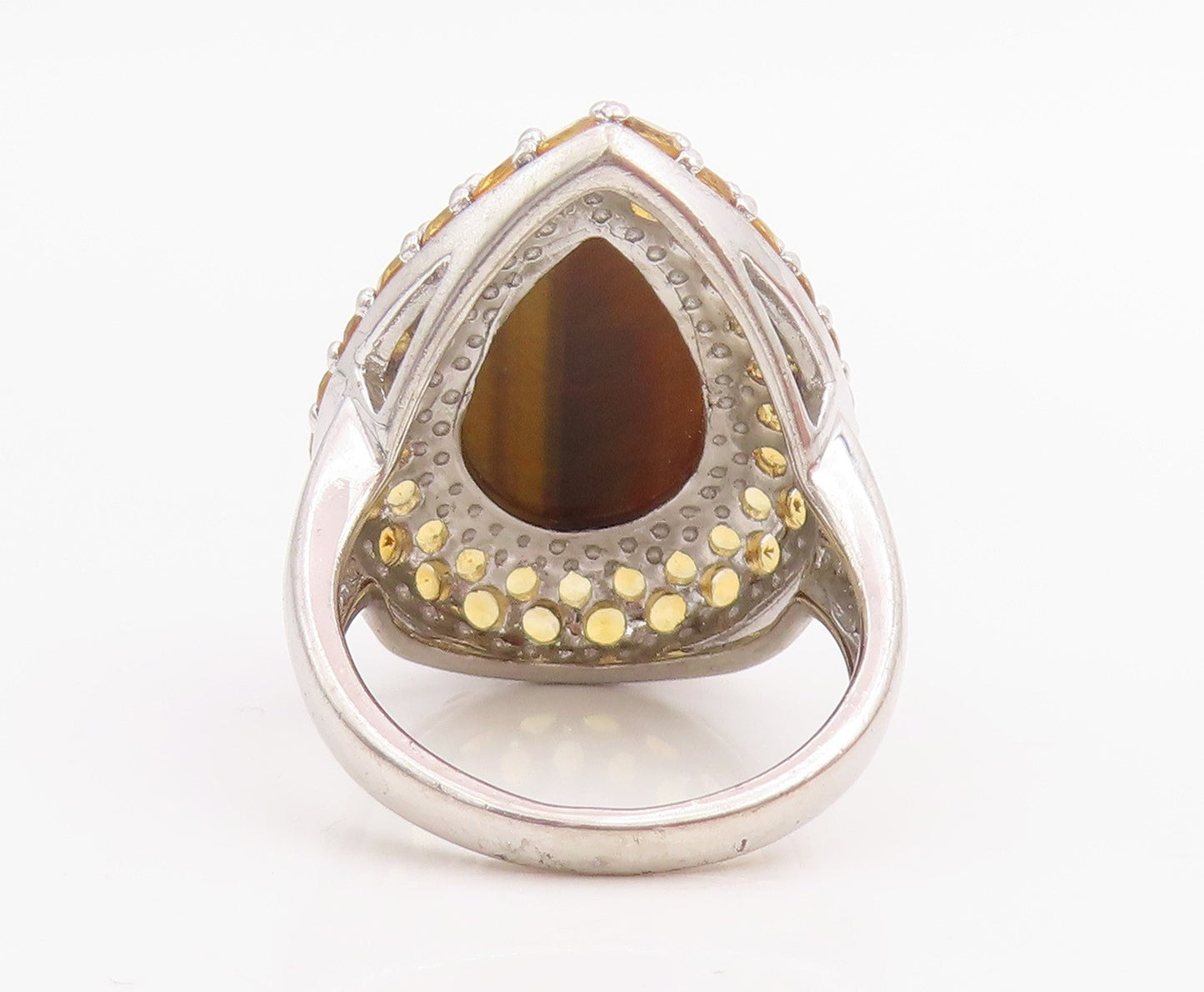 925 Sterling Silver Vintage Ring Tiger's Eye & Citrine Teardrop  Sz 7.5  RG34789