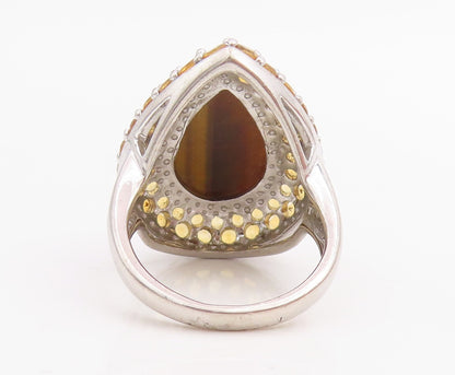 925 Sterling Silver Vintage Ring Tiger's Eye & Citrine Teardrop  Sz 7.5  RG34789