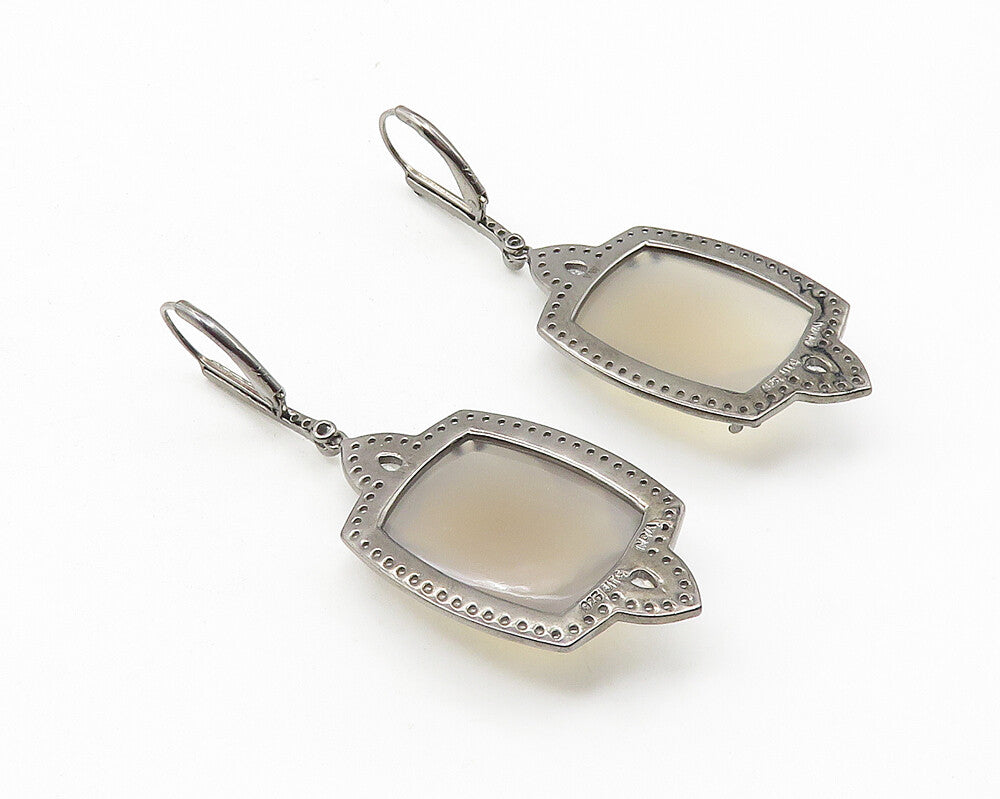 925 Sterling Silver  Faceted Quartz & Topaz Dark Tone Dangle Earrings  EG5628