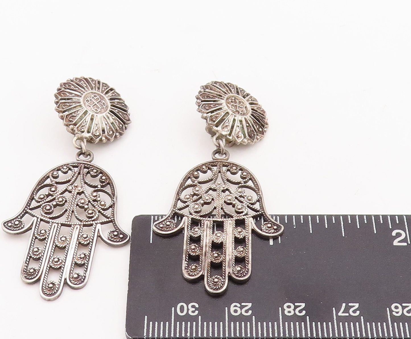 925 Sterling Silver Vintage Earrings MIDDLE EAST Swirly Cutout Hamsa  EG13130