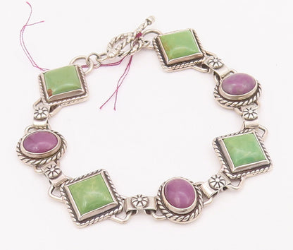 925 Sterling Silver Vintage Bracelet Roped 2 Tone Real Turquoise BT10374