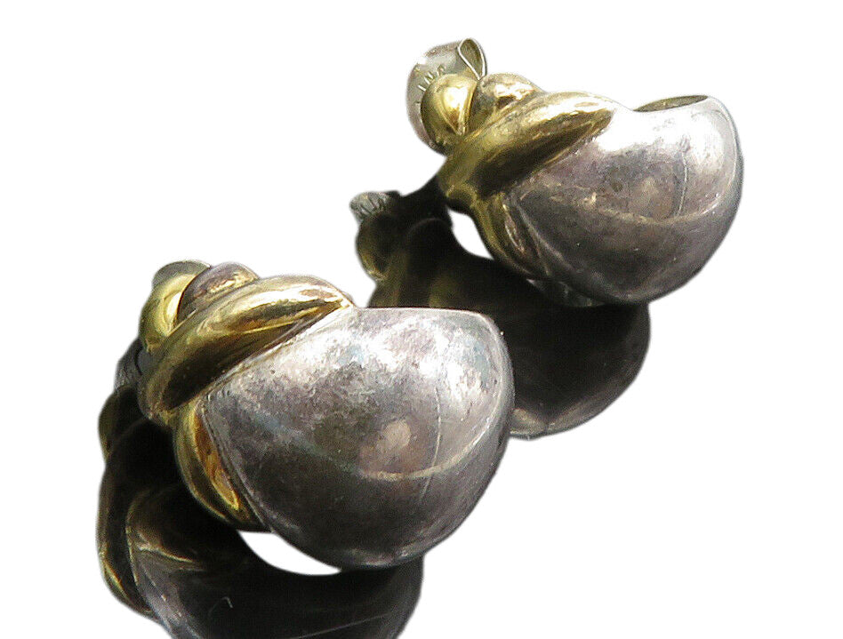 925 Sterling Silver  Vintage Two Tone Curved Smooth Drop Earrings  EG6545