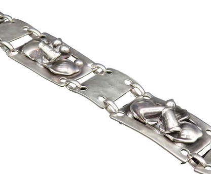 MAX RIEG 925 Silver  Vintage Hammered Rectangle 3D Floral Bracelet  BT9636
