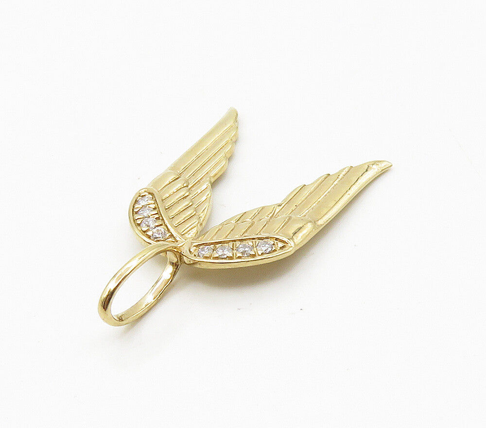 925 Sterling Silver   Petite Topaz Shiny Gold Plated Wings Pendant  PT12795