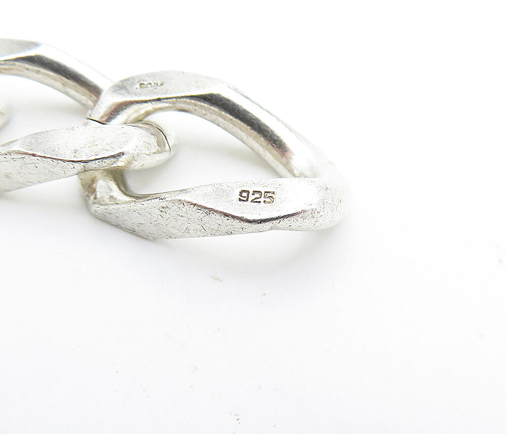 925 Sterling Silver  Vintage Shiny Etched Curb Link Chain Bracelet   BT3264