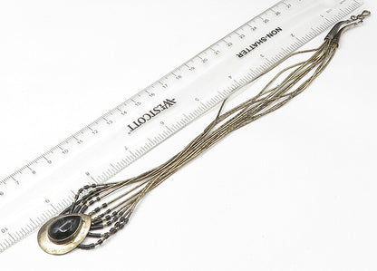 NAVAJO 925 Silver  Vintage Black Onyx Liquid Silver Chain Necklace  NE3633