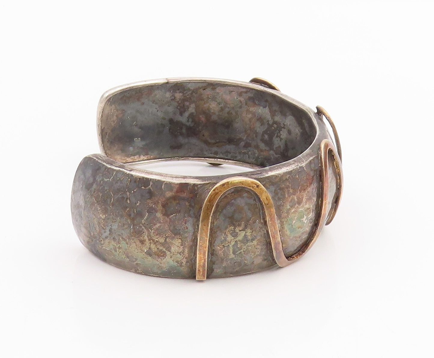 925 Sterling Silver Vintage Bracelet Two Tone Bold Hammered Wavy Cuff  BT11818