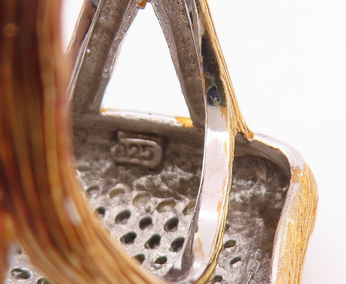 925 Sterling Silver Vintage Ring Two Tone CZ Etched Square Band  Sz 8  RG35622