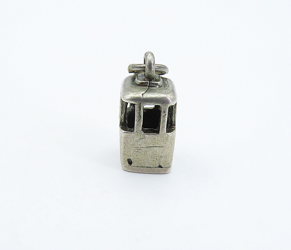 925 Sterling Silver  Vintage Petite Dark Tone Cable Car Drop Pendant  PT4914