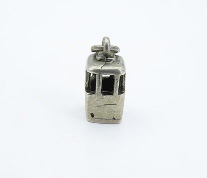 925 Sterling Silver  Vintage Petite Dark Tone Cable Car Drop Pendant  PT4914