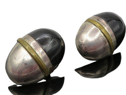 925 Sterling Silver  Vintage Black Onyx Two Tone Dome Drop Earrings  EG5884