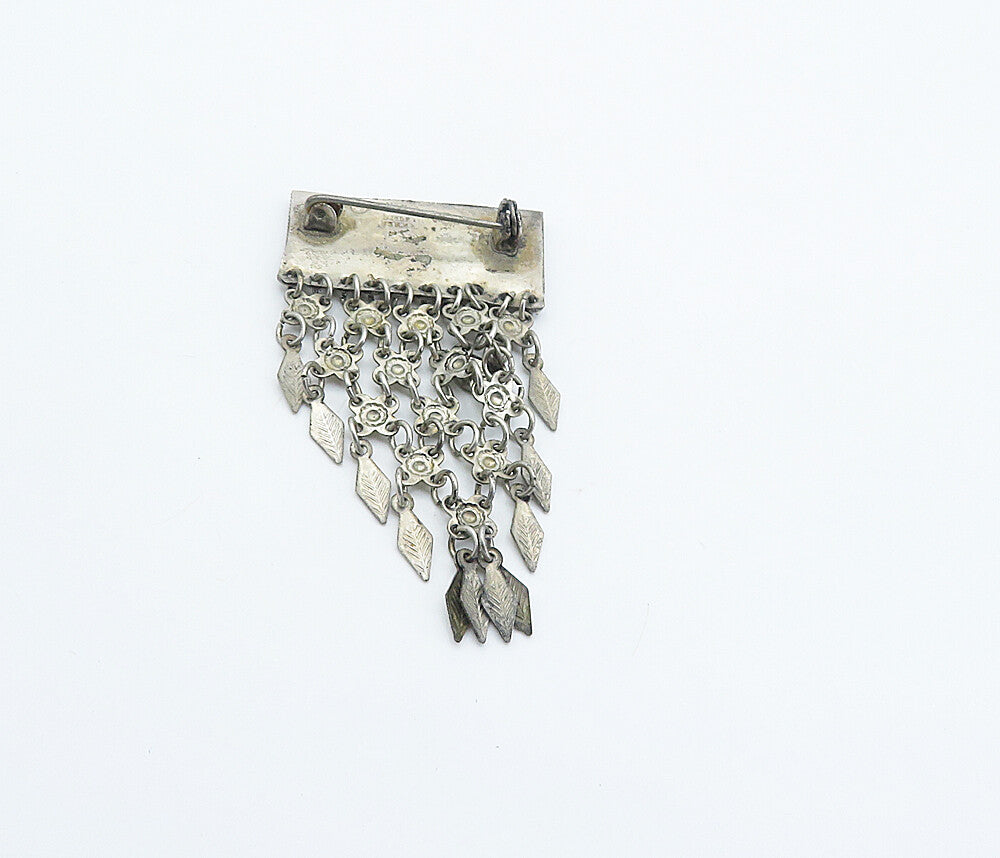 ISRAEL 925 Silver Vintage Petite Turquoise Dangling Leaves Brooch Pin BP2894