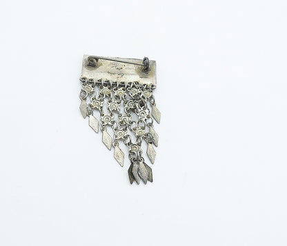 ISRAEL 925 Silver Vintage Petite Turquoise Dangling Leaves Brooch Pin BP2894