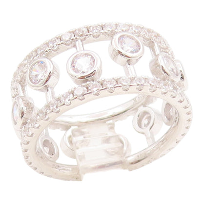 925 Sterling Silver Vintage Ring Topaz Openwork Eternity Band  Sz 7  RG35765