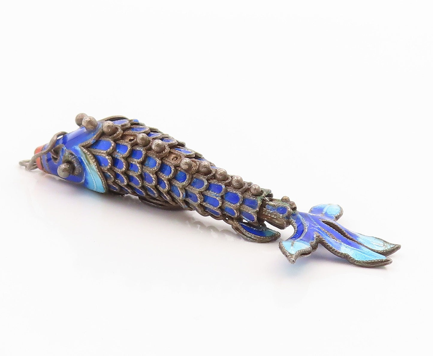 925 Sterling Silver Vintage Pendant Enamel Articulated Koi Fish Charm  PT26067