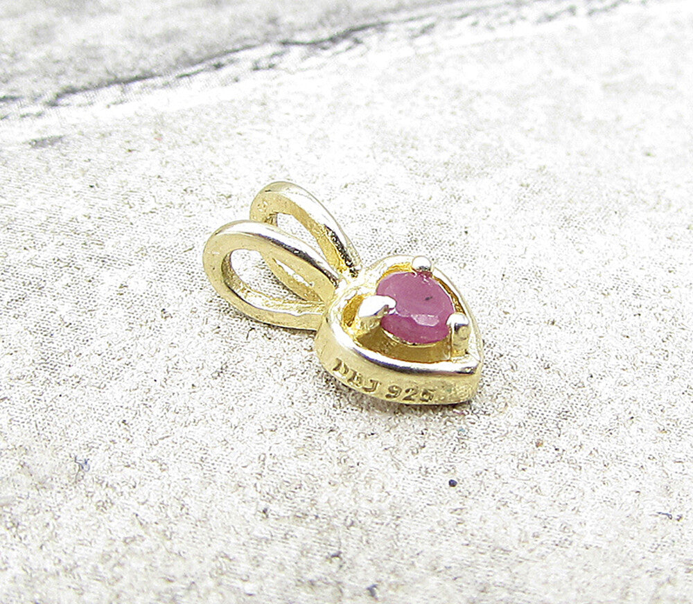 Gold Over 925 Sterling Silver Ruby Love Heart Slider Pendant PT1182