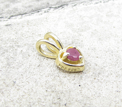 Gold Over 925 Sterling Silver Ruby Love Heart Slider Pendant PT1182