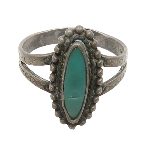 SOUTHWESTERN 925 Silver Vintage Turquoise Split Cocktail Ring Sz 7.5 RG18714