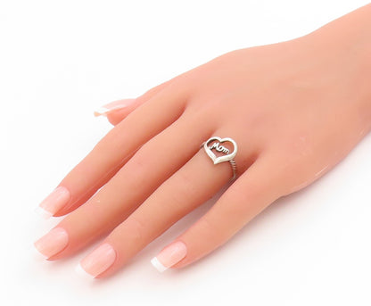 925 Sterling Silver Vintage Ring Open Love Heart Mom Ribbed Band  Sz 7  RG34004