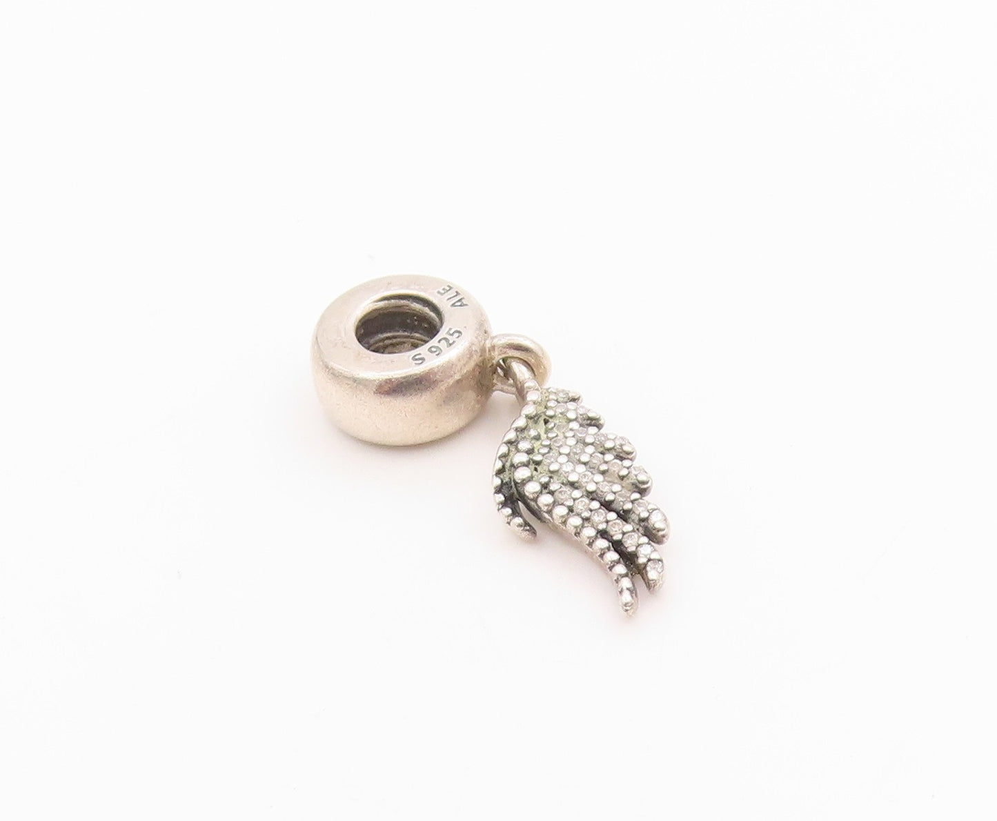 925 Sterling Silver Vintage Pendant PANDORA CZ Inlay Wings Of Angel  PT24400