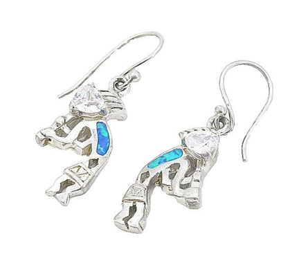 925 Sterling Silver  Fire Opal & Cubic Zirconia Kokopelli Drop Earrings EG3497