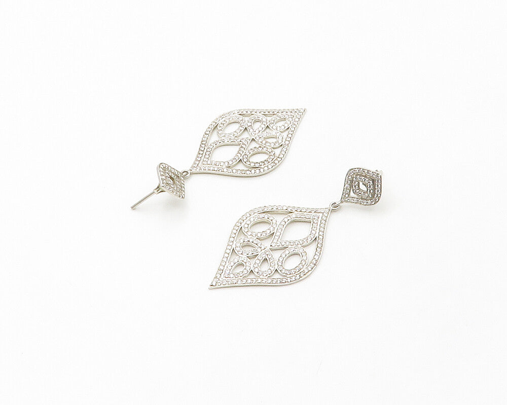 925 Sterling Silver  Cubic Zirconia Encrusted Swirl Dangle Earrings  EG8788