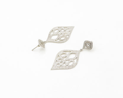 925 Sterling Silver  Cubic Zirconia Encrusted Swirl Dangle Earrings  EG8788