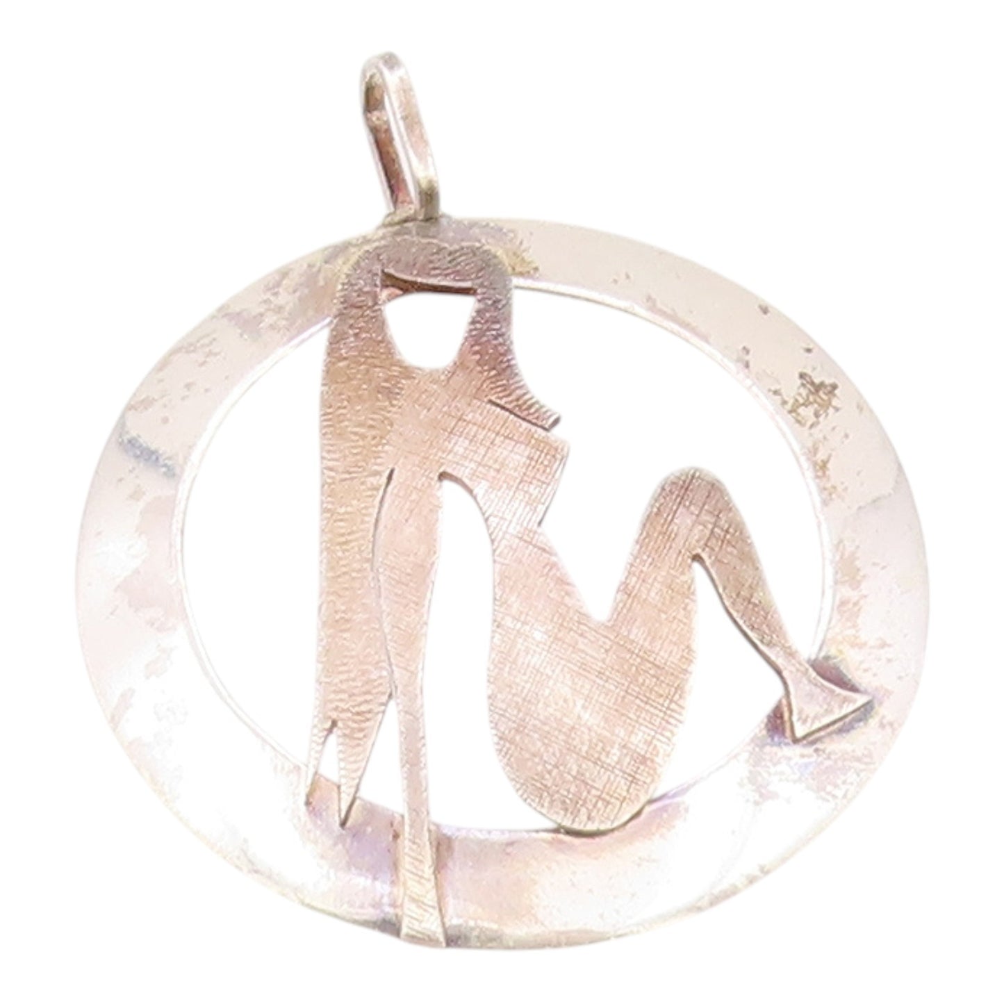 925 Sterling Silver  Vintage Shiny Etched Sitting Woman Pendant  PT19803
