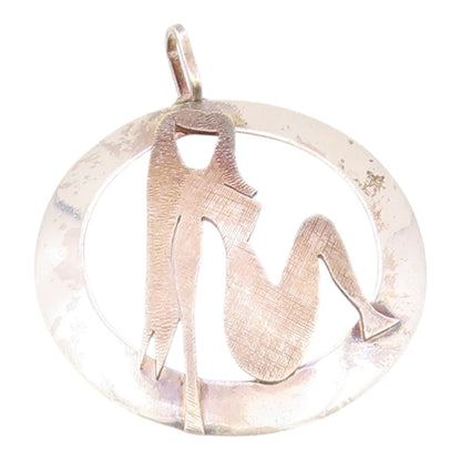 925 Sterling Silver  Vintage Shiny Etched Sitting Woman Pendant  PT19803