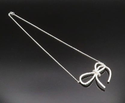 925 Sterling Silver  Vintage Dainty Sparkly Topaz Bow Tie Necklace  NE3908
