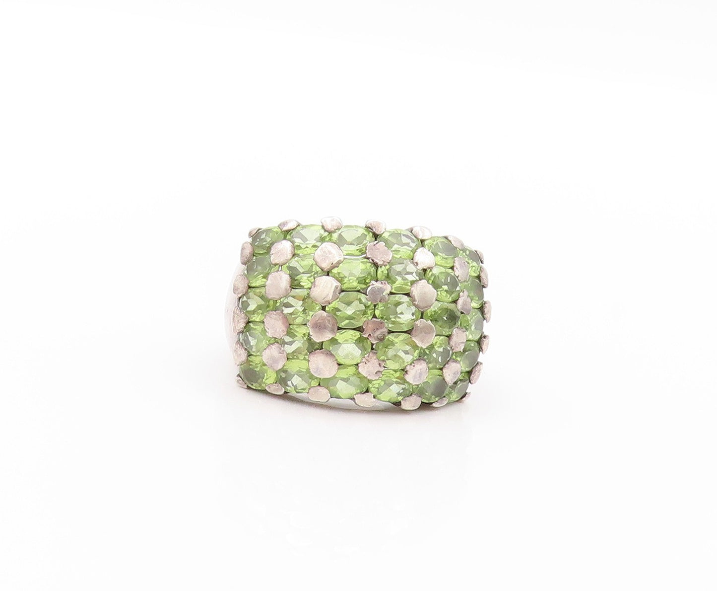 925 Sterling Silver Vintage Ring Oval Cut Peridot Inlay Broad Band Sz 6  RG32790