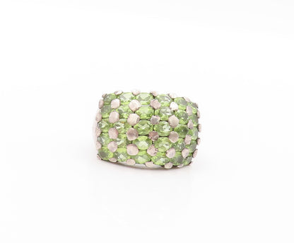 925 Sterling Silver Vintage Ring Oval Cut Peridot Inlay Broad Band Sz 6  RG32790