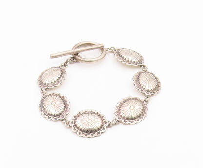 925 Sterling Silver Vintage Bracelet SOUTHWESTERN Floral Concho Link  BT12201