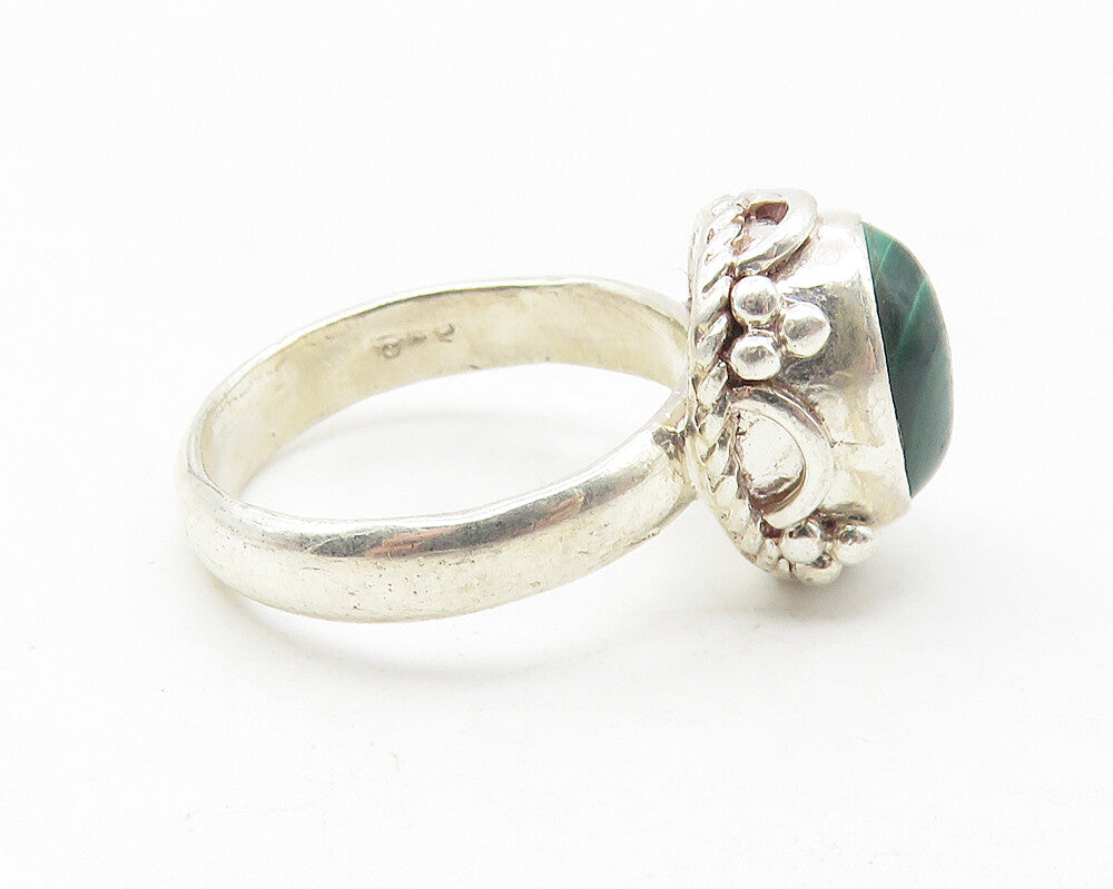 925 Sterling Silver  Cabochon Cut Malachite Twist Band Ring Sz 5  RG11341