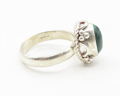 925 Sterling Silver  Cabochon Cut Malachite Twist Band Ring Sz 5  RG11341