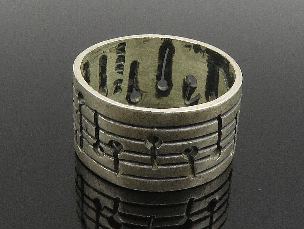 925 Sterling Silver  Vintage Open Musical Notes Band Ring Sz 7  RG24629