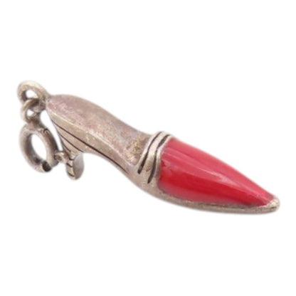 925 Sterling Silver  Vintage Enamel Detail Pointy Heeled Shoe Pendant  PT18709