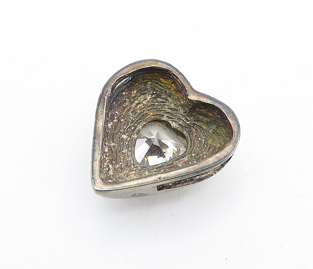 925 Sterling Silver  Vintage Cubic Zirconia Love Heart Dome Pendant  PT4862