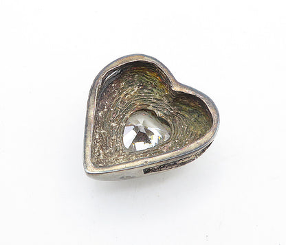 925 Sterling Silver  Vintage Cubic Zirconia Love Heart Dome Pendant  PT4862