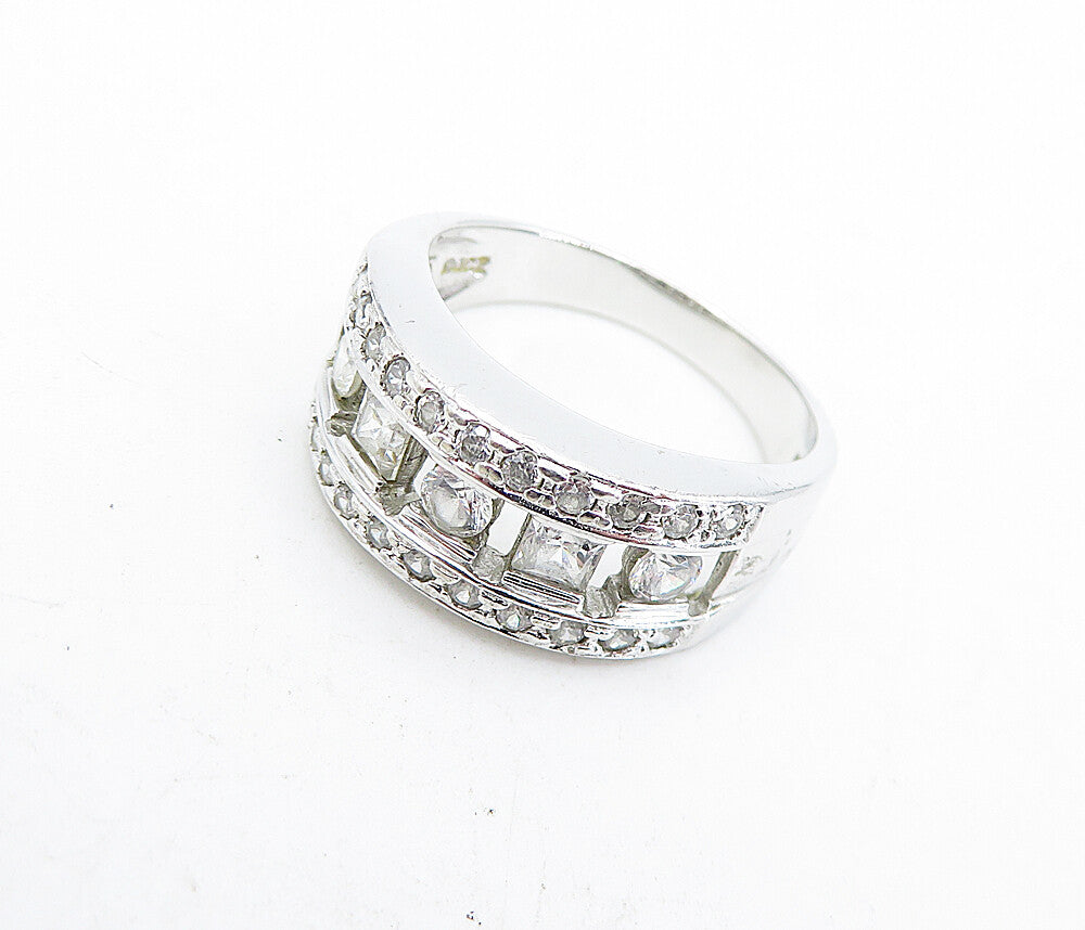 925 Sterling Silver Multi Shape Cubic Zirconia Shiny Band Ring Sz 8 RG5073