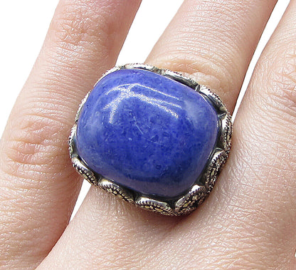 925 Sterling Silver  Sodalite & Marcasite Cocktail Ring Sz 5.5  RG1936