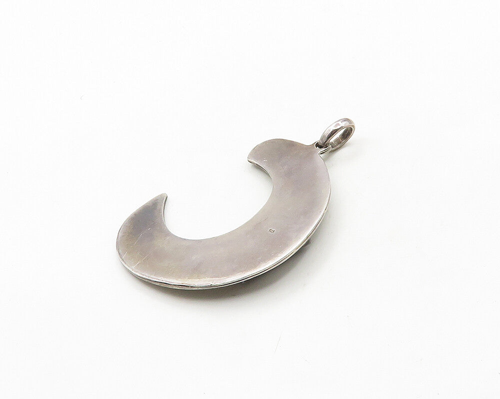 925 Sterling Silver   Vintage Black Onyx Spiral Pattern Drop Pendant  PT15571