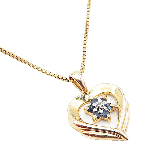 ROSS SIMON 925 Silver  Sapphire & Genuine Diamond Heart Chain Necklace  NE1021