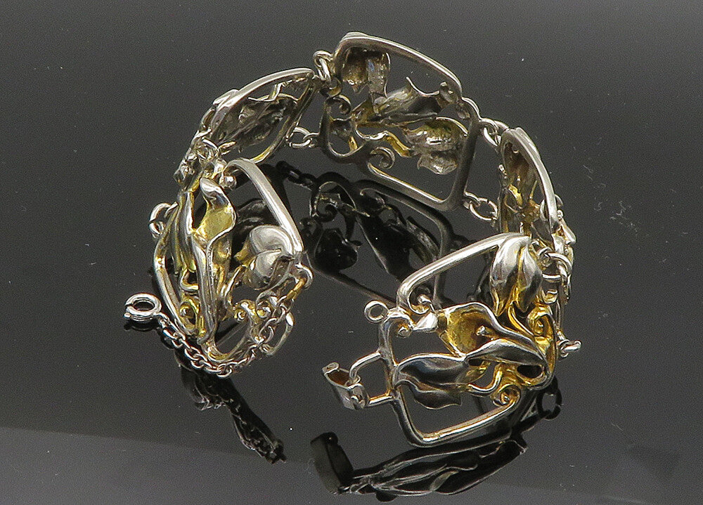 SMIBO 925 Sterling Silver  Vintage Shiny Floral Vine Chain Bracelet  BT8073