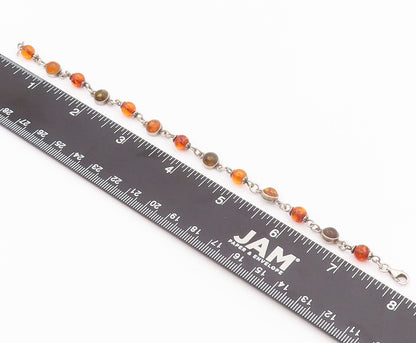 925 Sterling Silver Vintage Bracelet Mini Round Cabochon Amber Links  BT10431