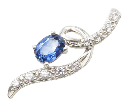 925 Sterling Silver  Prong Set Blue & White Topaz Swirl Pendant  PT12963
